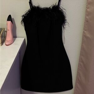 Black Dress with Feather Trim